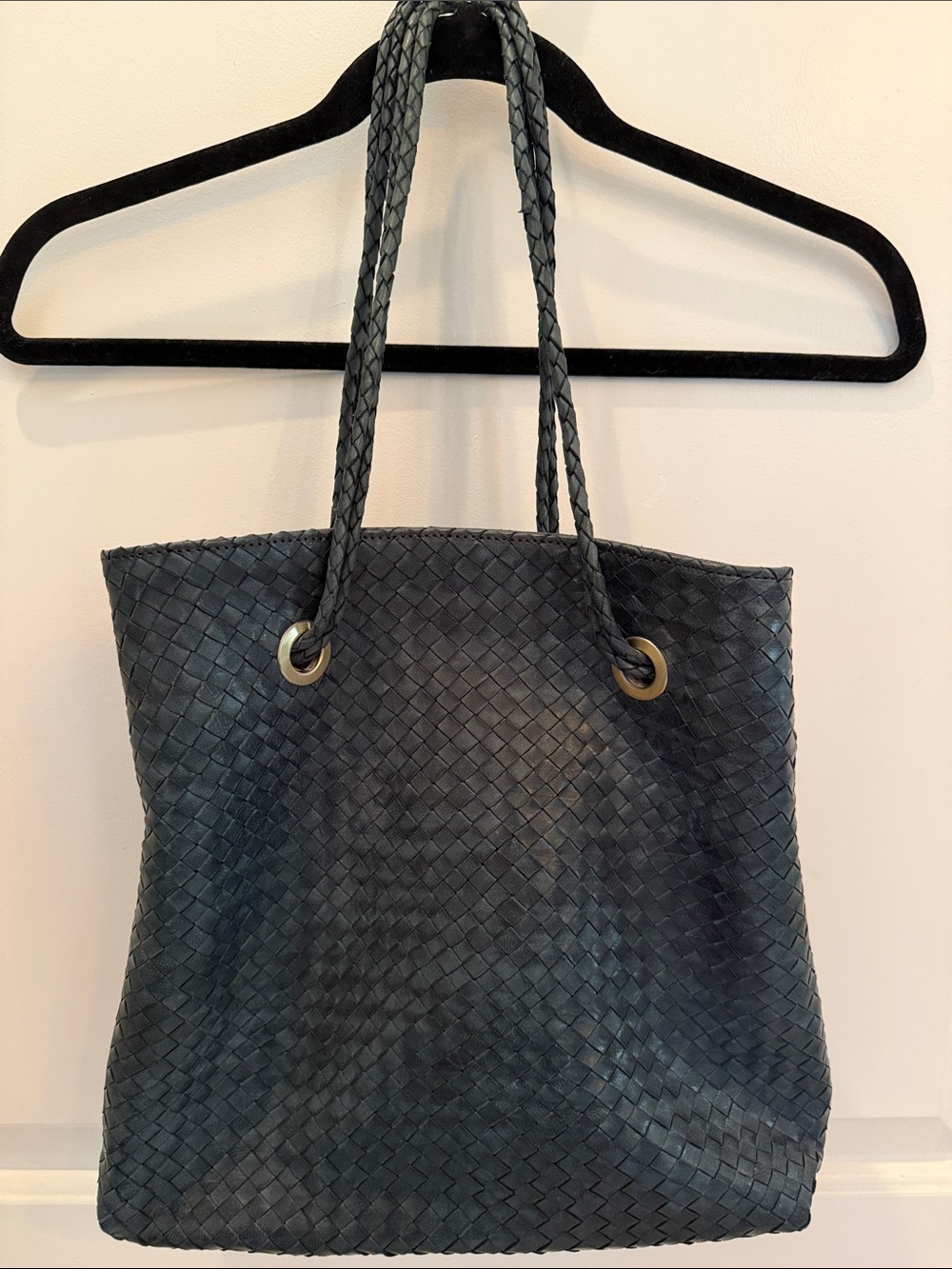 Woven Leather Tote Bag with braided straps